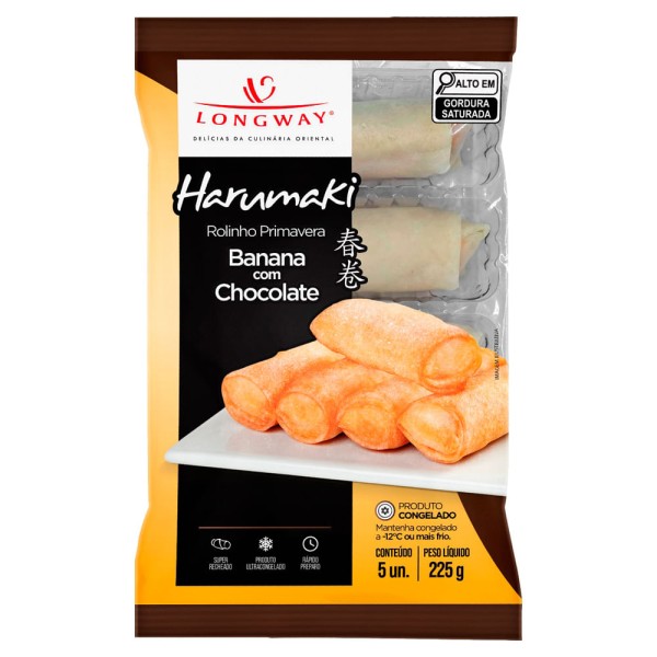 Encontraproduto.com.br - Rolinho Primavera Banana com Chocolate Longway Pacote 225g