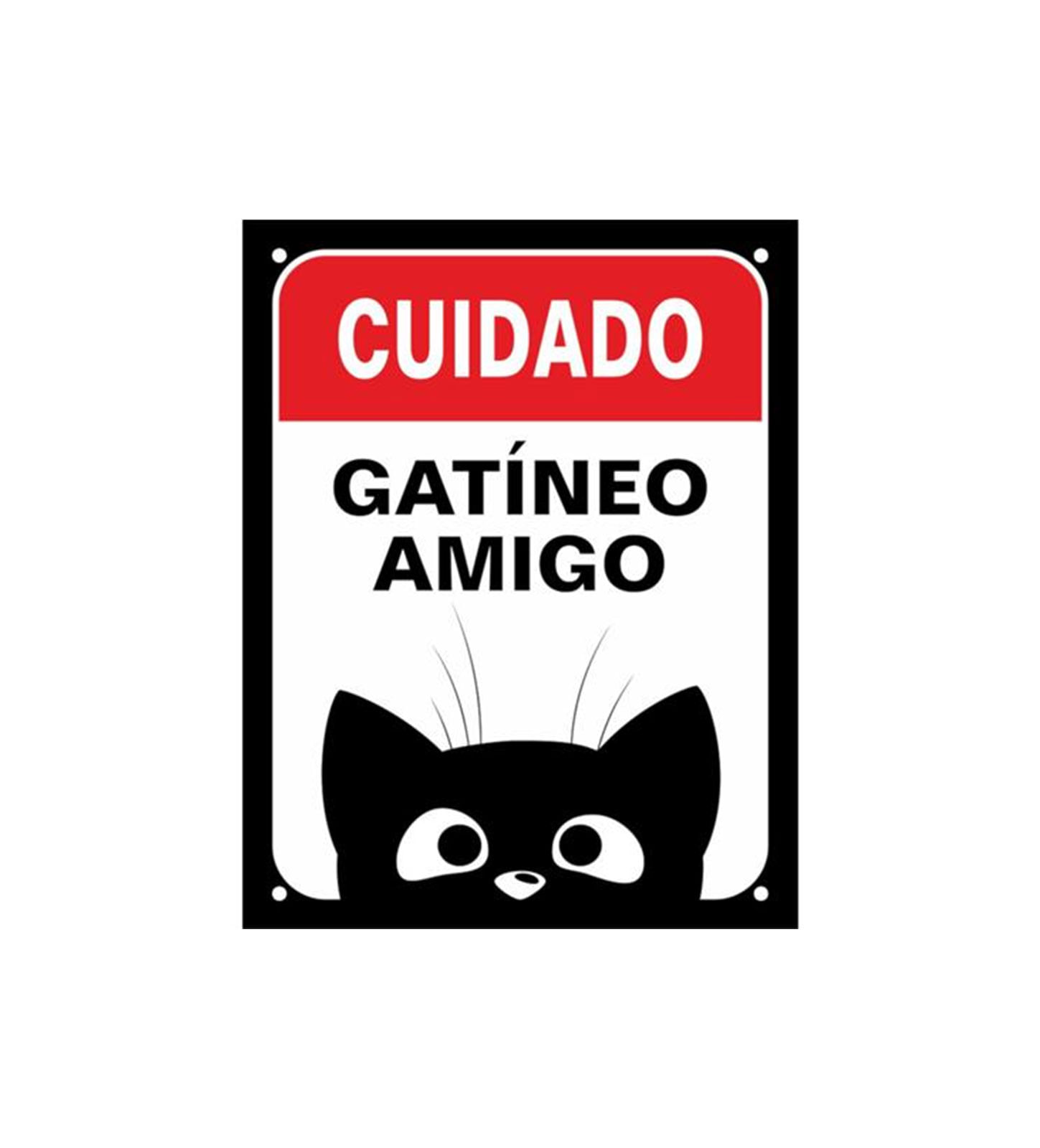 Placa Decorativa Sinalize Cuidado Gatíneo Amigo 18x23CM