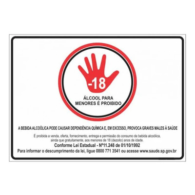Encontraproduto.com.br - Placa Proibido Álcool para Menores 20x25cm em Poliestireno