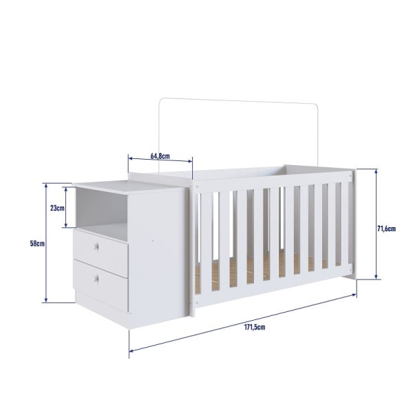 Encontraproduto.com.br - Conjunto Kit Berço Regulagem Cômoda 2 gavetas Infantil Bebê Branco Aconchego Completa