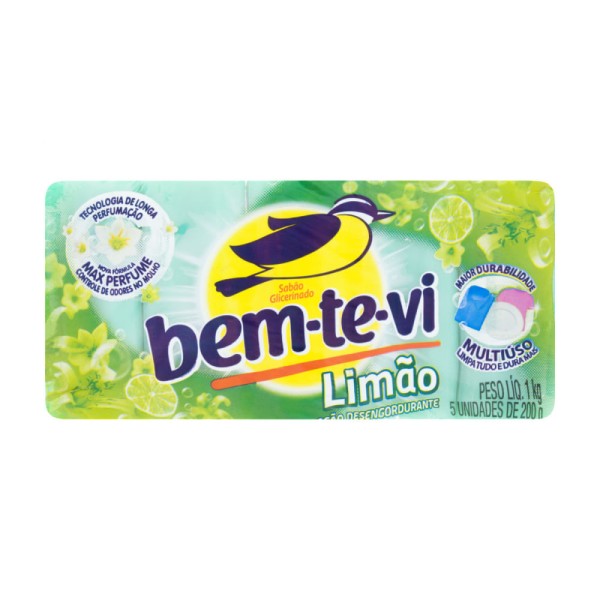 Encontraproduto.com.br - Sabão em Pedaço Bem-te-vi Glicerinado Limão Pacote com 5x180g