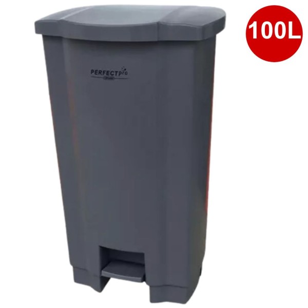 Encontraproduto.com.br - Lixeira Plástica 100 Litros Quadrada com Pedal Cor Cinza Perfect