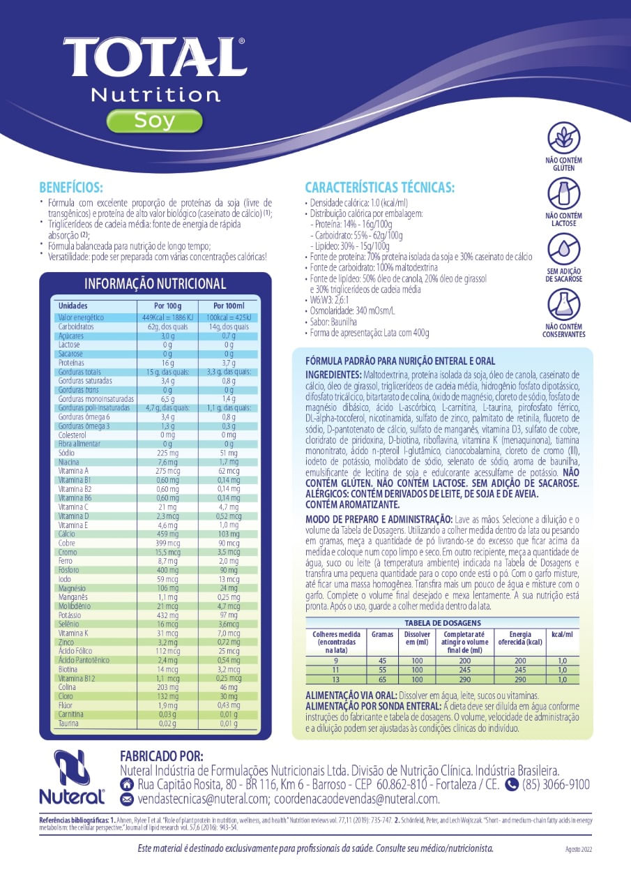 Encontraproduto.com.br - Total Nutrition Soy , Lata com 400g. Sabor Baunilha