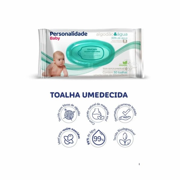 Encontraproduto.com.br - Toalha Umedecida Personalidade Algodão E Água com 50 Unidades