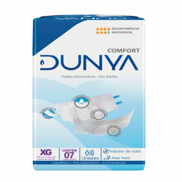 Fralda Descartável Adulto Dunya Comfort Unissex XG 7 Unidades