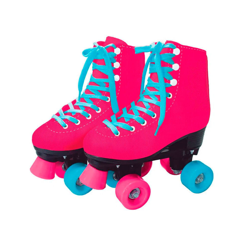 Encontraproduto.com.br - Patins Clássico Rosa 4 Rodas 33/34 Fun F0008-1 Fun