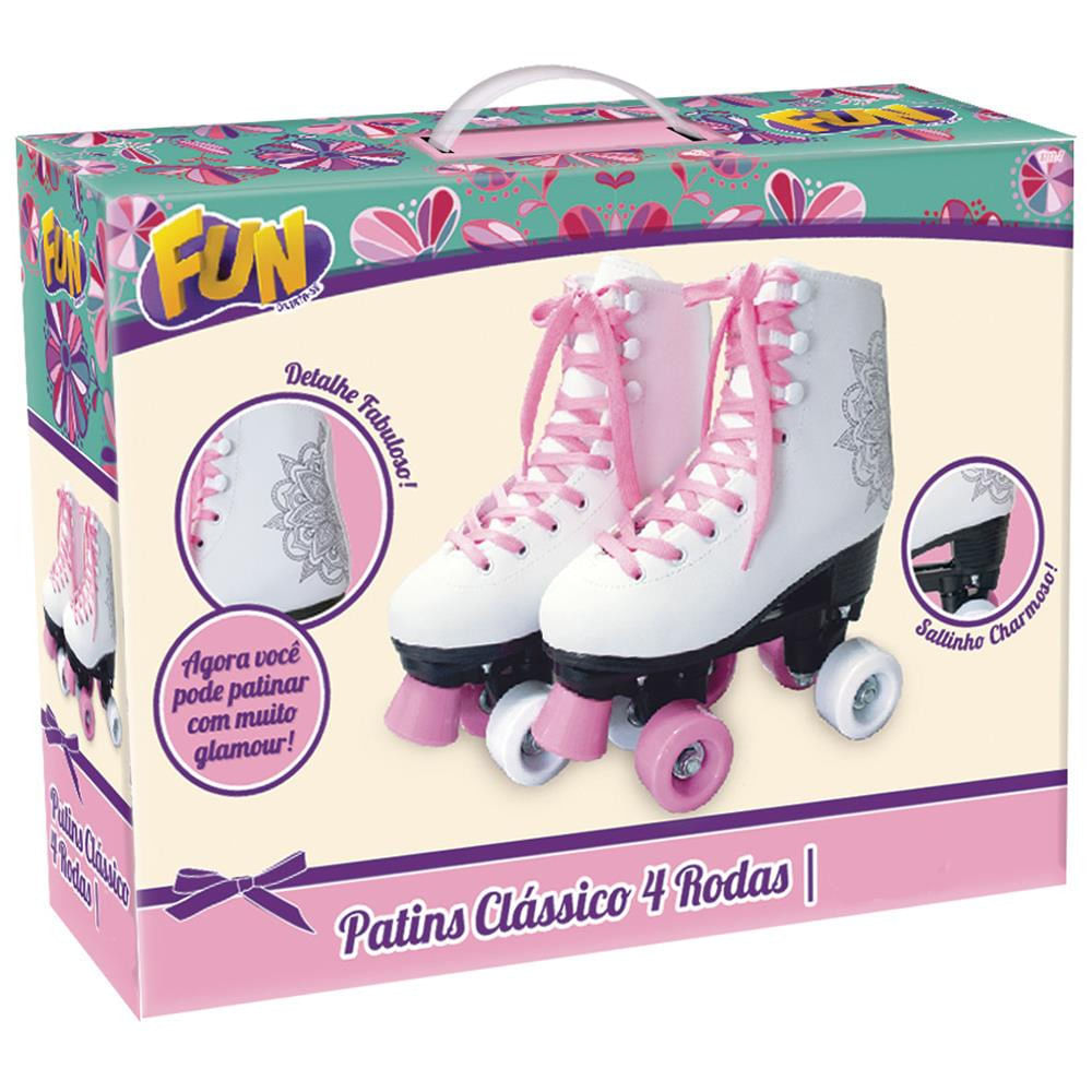 Encontraproduto.com.br - Patins Clássico Rosa 4 Rodas 33/34 Fun F0008-1 Fun