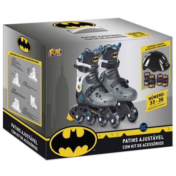 Encontraproduto.com.br - Patins do Batman 80 anos Ajustavel do 33 a 36 com Acessorios BARAO