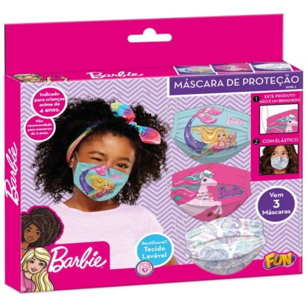 Encontraproduto.com.br - Mascara De Protecao Reutilizavel Da Barbie Com 3 Un Fun
