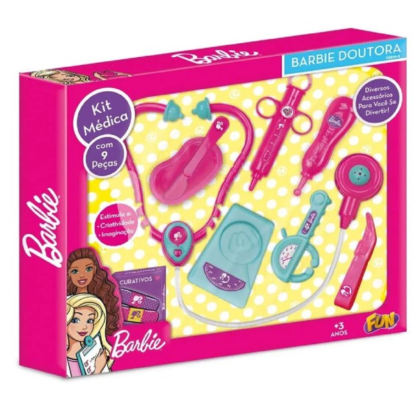 Encontraproduto.com.br - Barbie Kit Médico Doutora 9 peças- Fun