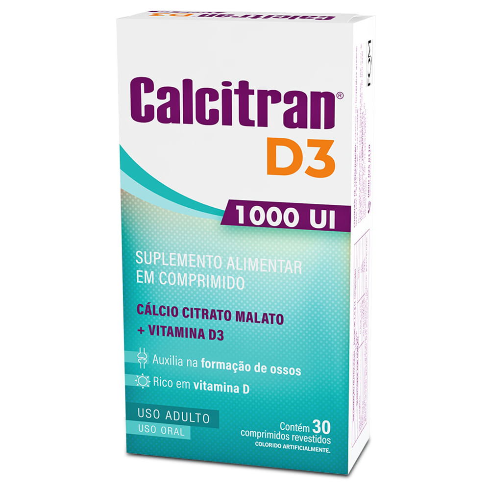 Encontraproduto.com.br - Suplemento Alimentar Calcitran D3 1000UI FQM 30 Comprimidos