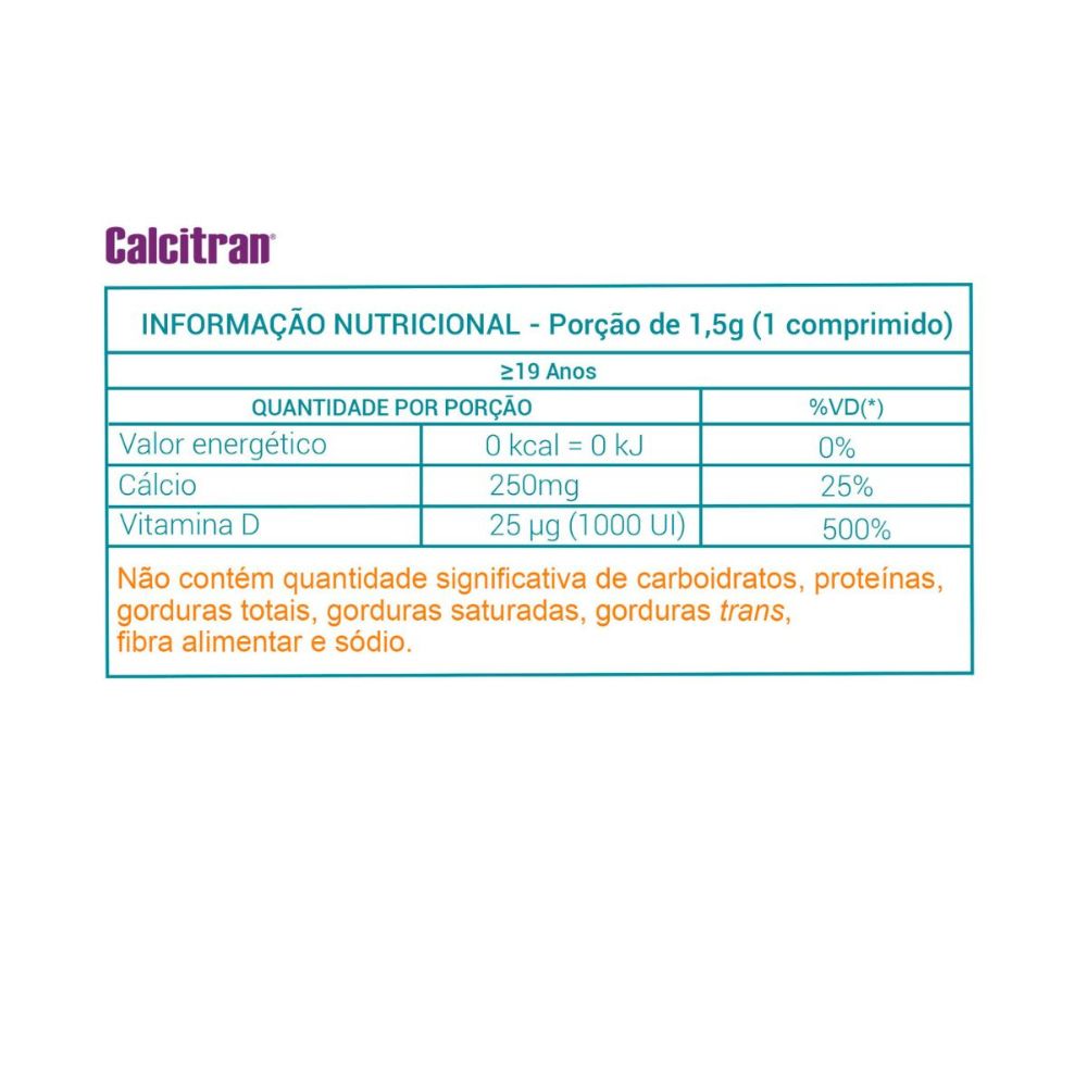 Encontraproduto.com.br - Suplemento Alimentar Calcitran D3 1000UI FQM 30 Comprimidos
