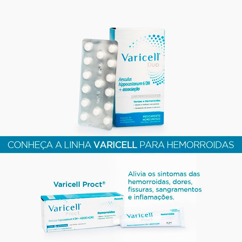 Encontraproduto.com.br - Varicell Duo FQM para Varizes e Hemorróidas 30 Comprimidos Orodispersíveis