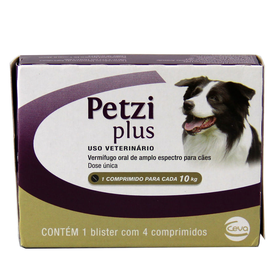 Petzi Plus 800mg Vermífugo Cães 10kg 4 comp Ceva