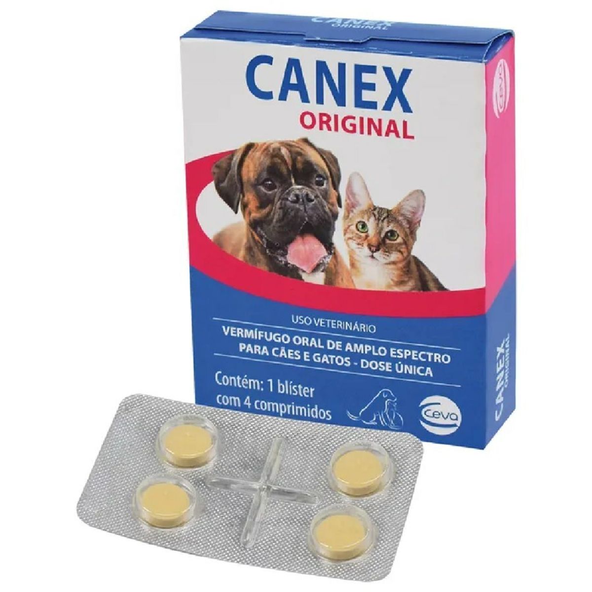 Encontraproduto.com.br - Vermífugo Ceva Canex Original Para Cães e Gatos - Contém 1 blíster com 4 comprimidos