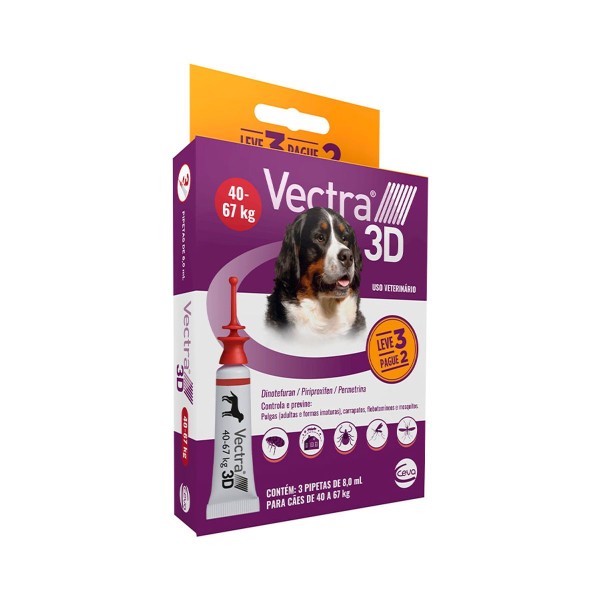 Encontraproduto.com.br - Vectra 3D Cães 40 a 67kg 3 pipetas Anti-pulgas Ceva