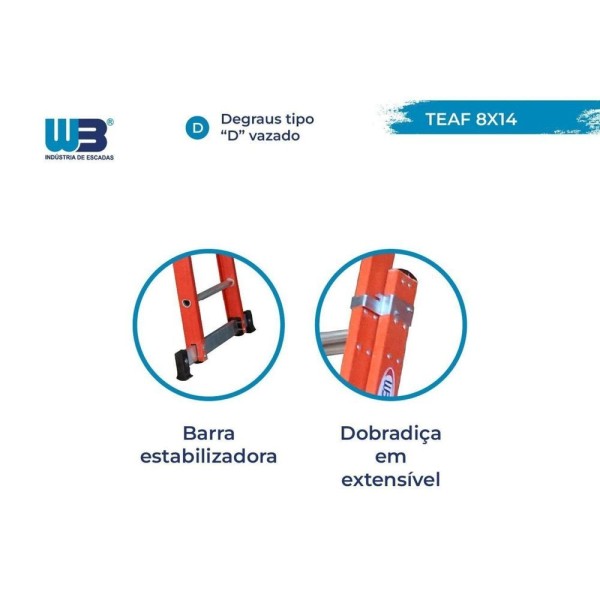 Encontraproduto.com.br - Escada Tesoura Extensível Em Fibra 2,50X4,40M 8X14 Degraus Wbertolo