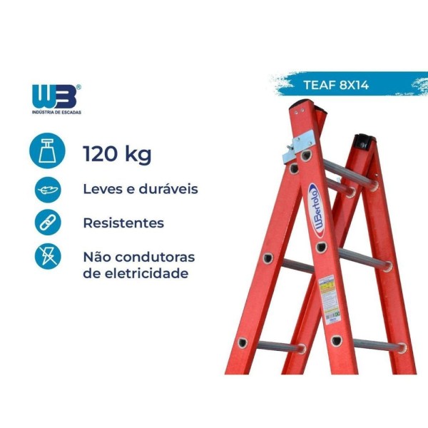 Encontraproduto.com.br - Escada Tesoura Extensível Em Fibra 2,50X4,40M 8X14 Degraus Wbertolo