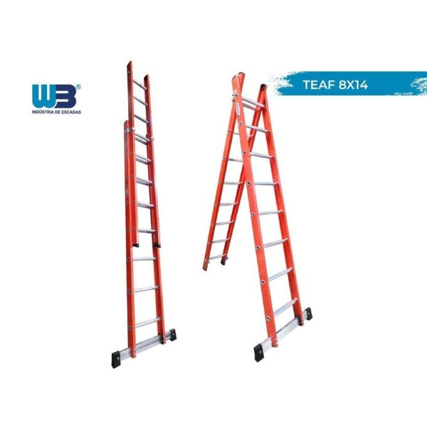 Encontraproduto.com.br - Escada Tesoura Extensível Em Fibra 2,50X4,40M 8X14 Degraus Wbertolo