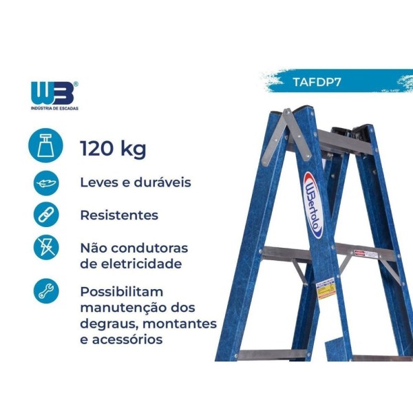 Encontraproduto.com.br - Escada Tesoura Dupla Em Fibra Premium 2,10M 7 Degraus Wbertolo