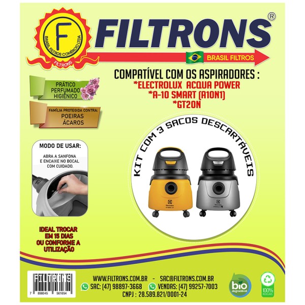 Encontraproduto.com.br - Saco Aspirador de Po Filtrons A10 ct 3un