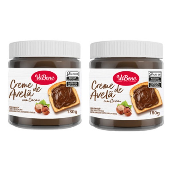 Encontraproduto.com.br - Kit 2 Cremes De Avelã Com Cacau 180g Vabene Confeitaria