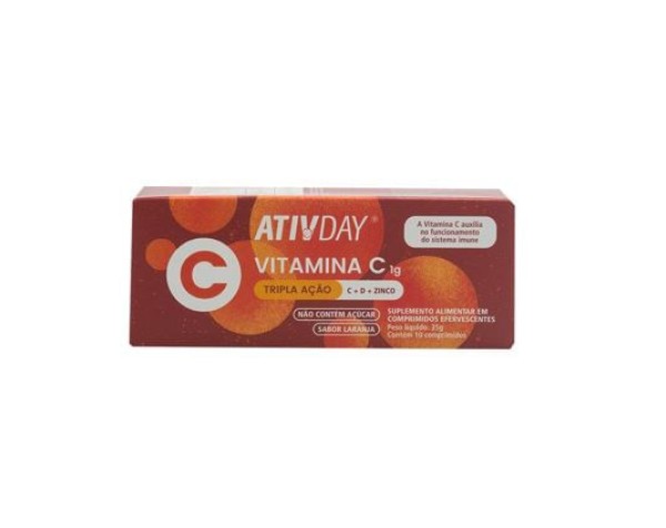Ativday Tripla Ação Vitamina C+ Zinco 20mg + Vitamina D 800ui Com 10 Comprimidos Efervescentes