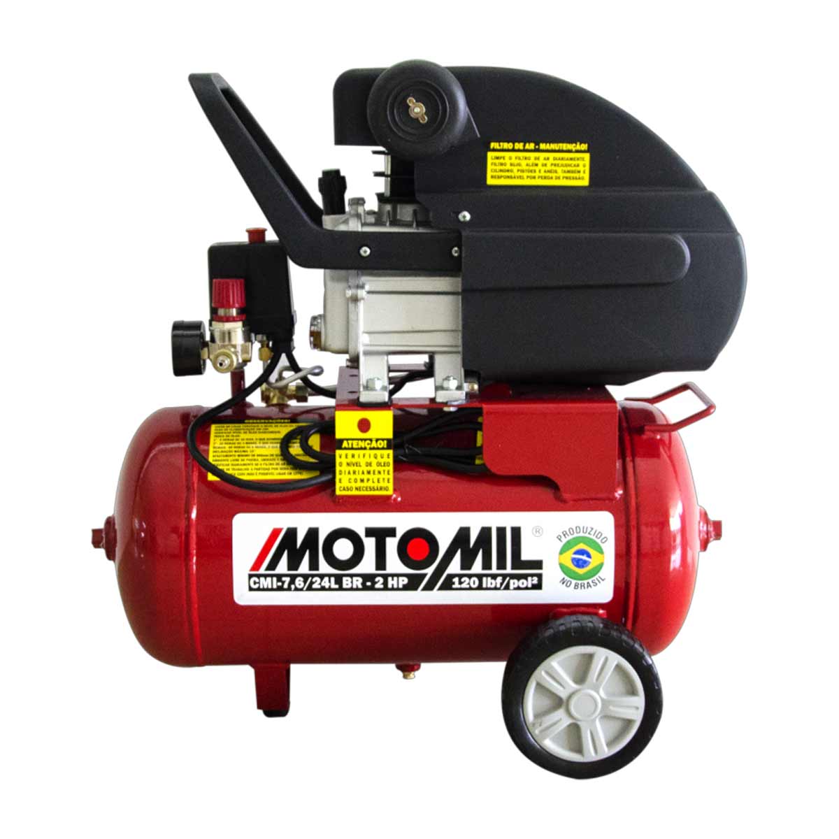 Encontraproduto.com.br - Compressor de Ar 7,6 pcm / 120 psi 2CV 24L Monofásico