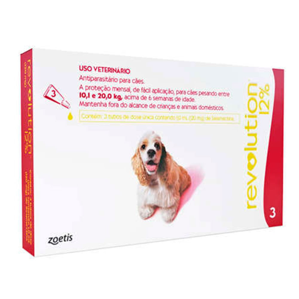 Encontraproduto.com.br - Antipulgas e Carrapatos Zoetis Revolution 12% para cães de 10,1 a 20 kg - 3 pipetas 1ml