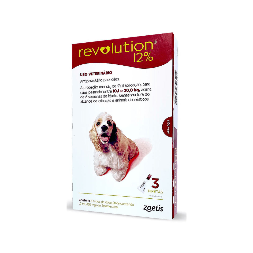 Encontraproduto.com.br - Antipulgas e Carrapatos Zoetis Revolution 12% para cães de 10,1 a 20 kg - 3 pipetas 1ml