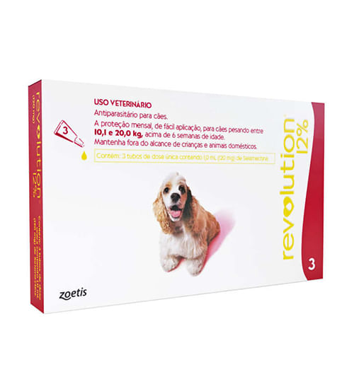 Encontraproduto.com.br - Antipulgas e Carrapatos Zoetis Revolution 12% para cães de 10,1 a 20 kg - 3 pipetas 1ml