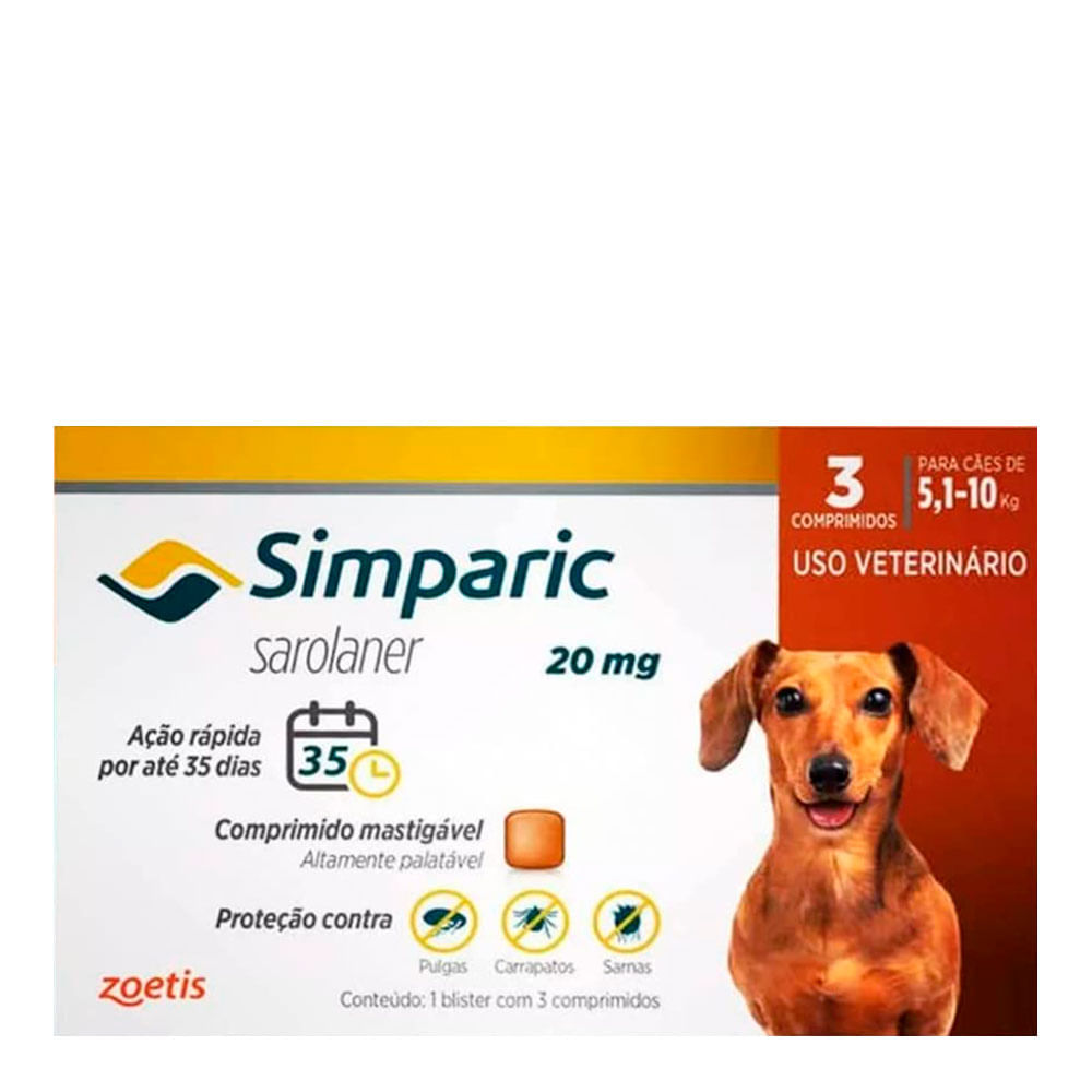 Encontraproduto.com.br - Simparic Antipulgas e Carrapatos 20mg para Cães de 5,1 a 10kg