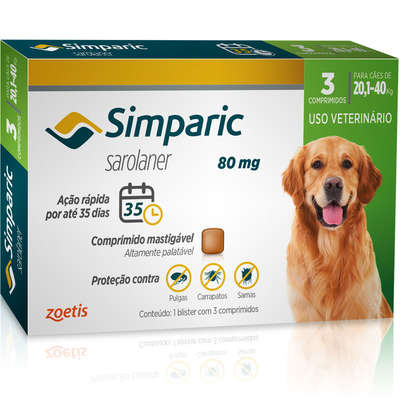 Encontraproduto.com.br - Antipulgas Simparic 80mg Cães 20 á 40 Kg com 3 Comprimidos