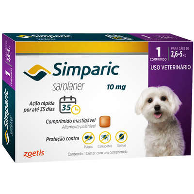Encontraproduto.com.br - Antipulgas Simparic para Cães de 2,6 a 5 Kg (10 mg) 1 un