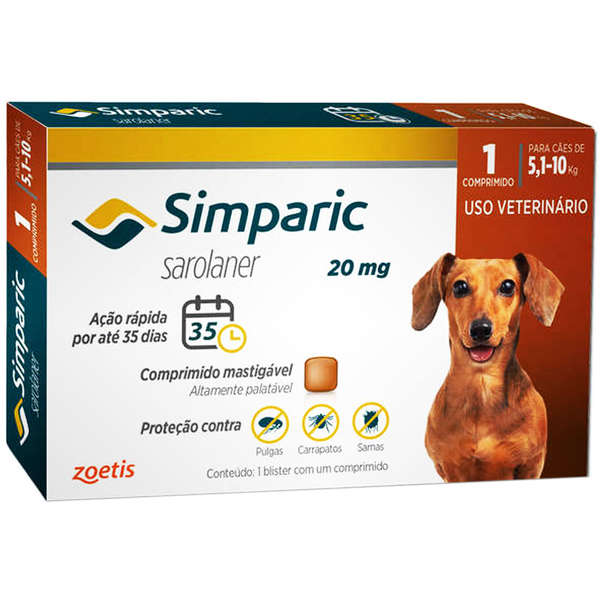 Encontraproduto.com.br - Simparic Antipulgas e Carrapatos 20mg para Cães de 5,1 a 10kg