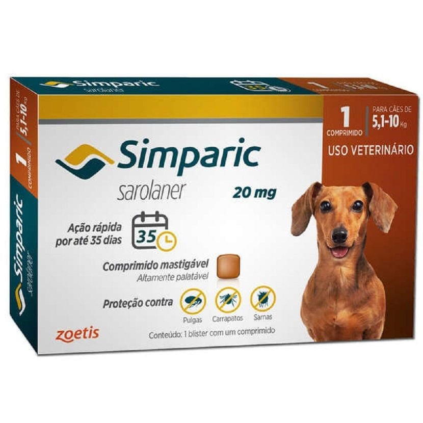 Encontraproduto.com.br - Simparic Antipulgas e Carrapatos 20mg para Cães de 5,1 a 10kg