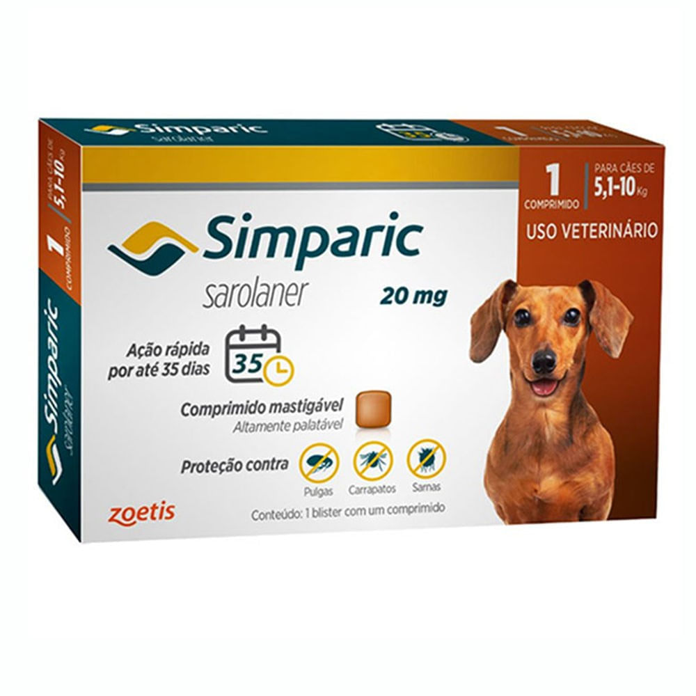 Encontraproduto.com.br - Simparic Antipulgas e Carrapatos 20mg para Cães de 5,1 a 10kg