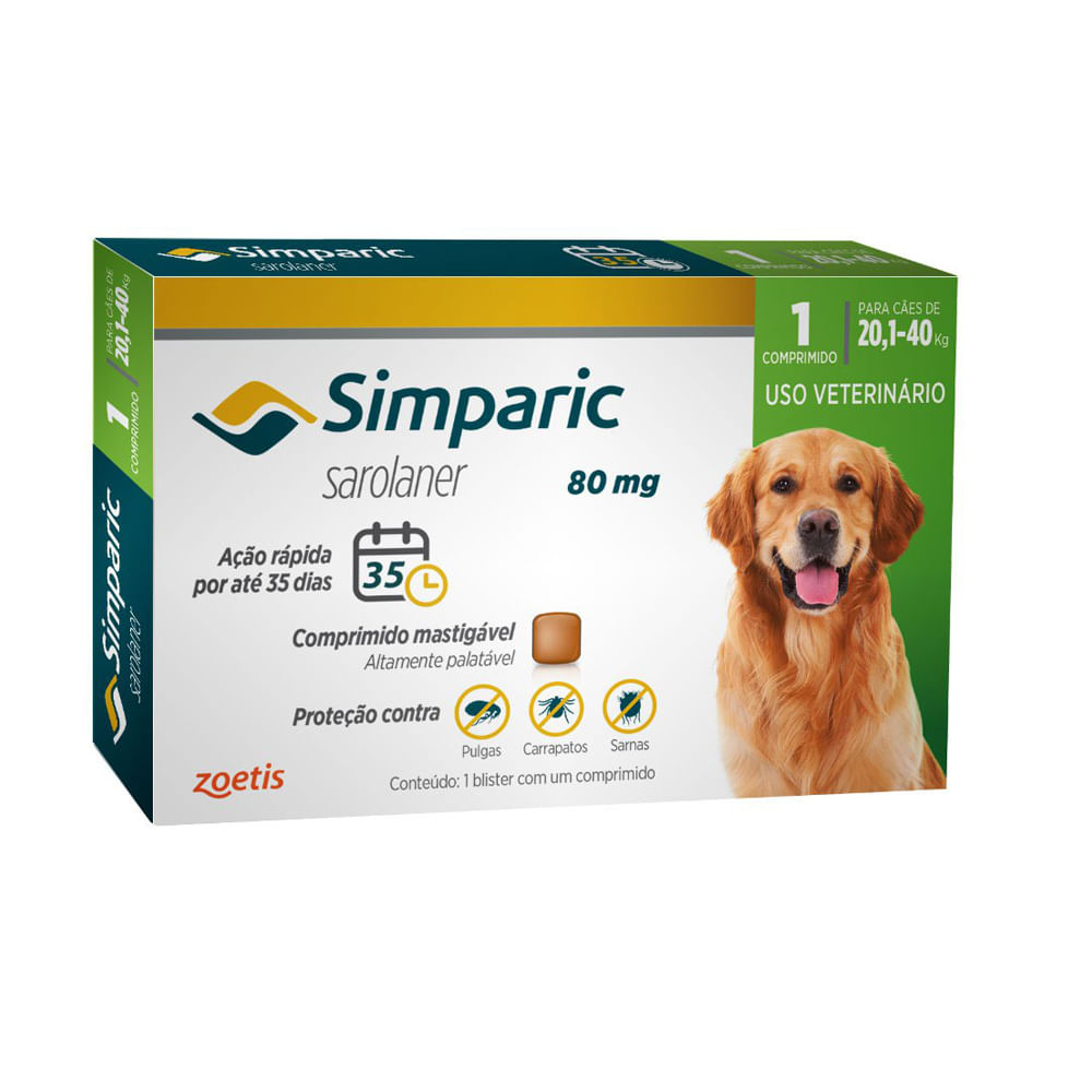Encontraproduto.com.br - Antipulgas Simparic para Cães de 5,1 a 10 Kg (20 mg) 1 un