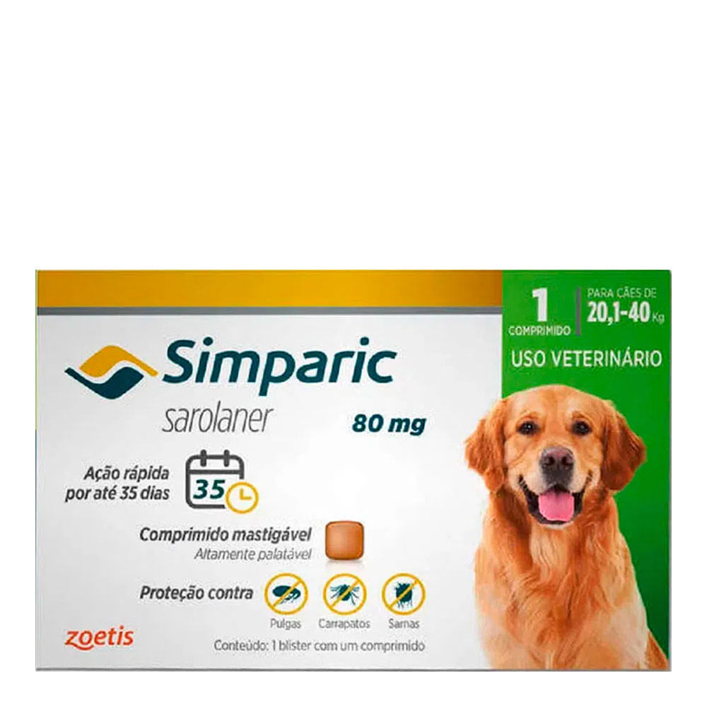Encontraproduto.com.br - Antipulgas Simparic para Cães de 5,1 a 10 Kg (20 mg) 1 un