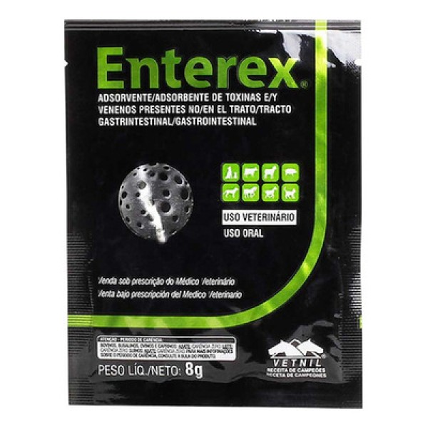 Encontraproduto.com.br - Enterex sachês 8g cx 10 unid Vetnil Carvão Ativado Intoxicações