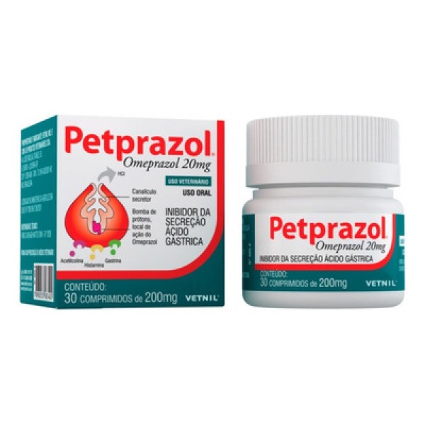Petprazol 20mg 30 comprimidos Vetnil Omeprazol Cães e Gatos