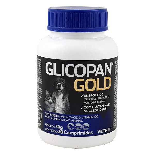 Glicopan Gold 30 comprimidos Vetnil Suplemento Animais