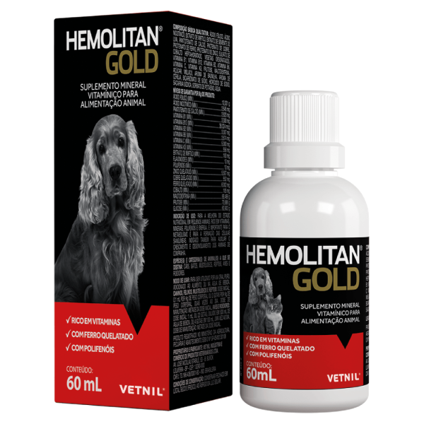 Encontraproduto.com.br - Hemolitan Gold 60ml Vetnil Suplemento Cães e Gatos