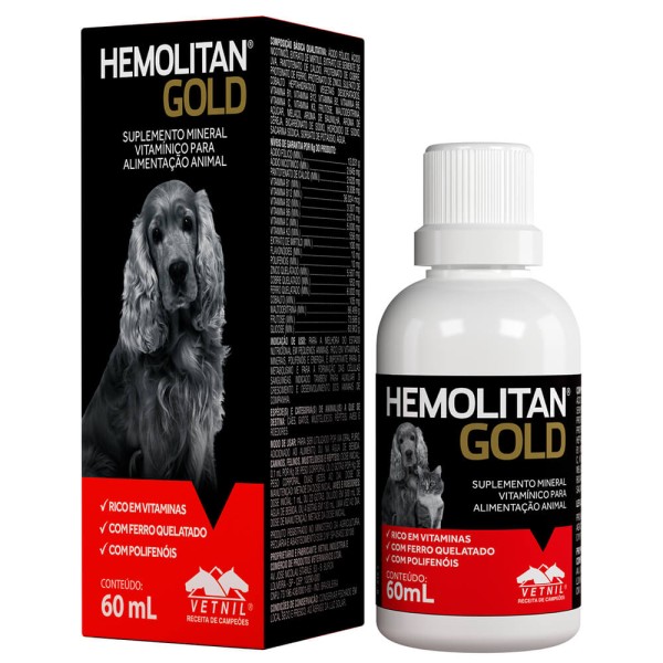 Encontraproduto.com.br - Hemolitan Gold 60ml Vetnil Suplemento Cães e Gatos