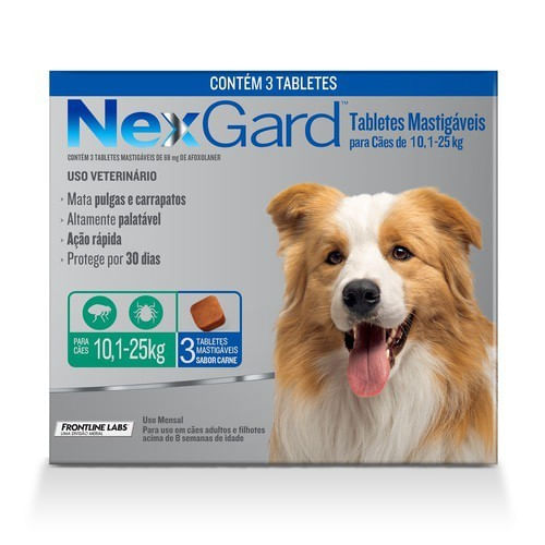 Nexgard G Cães 10,1 a 25kg 3 Tabs Antipulgas e Carrapatos Merial