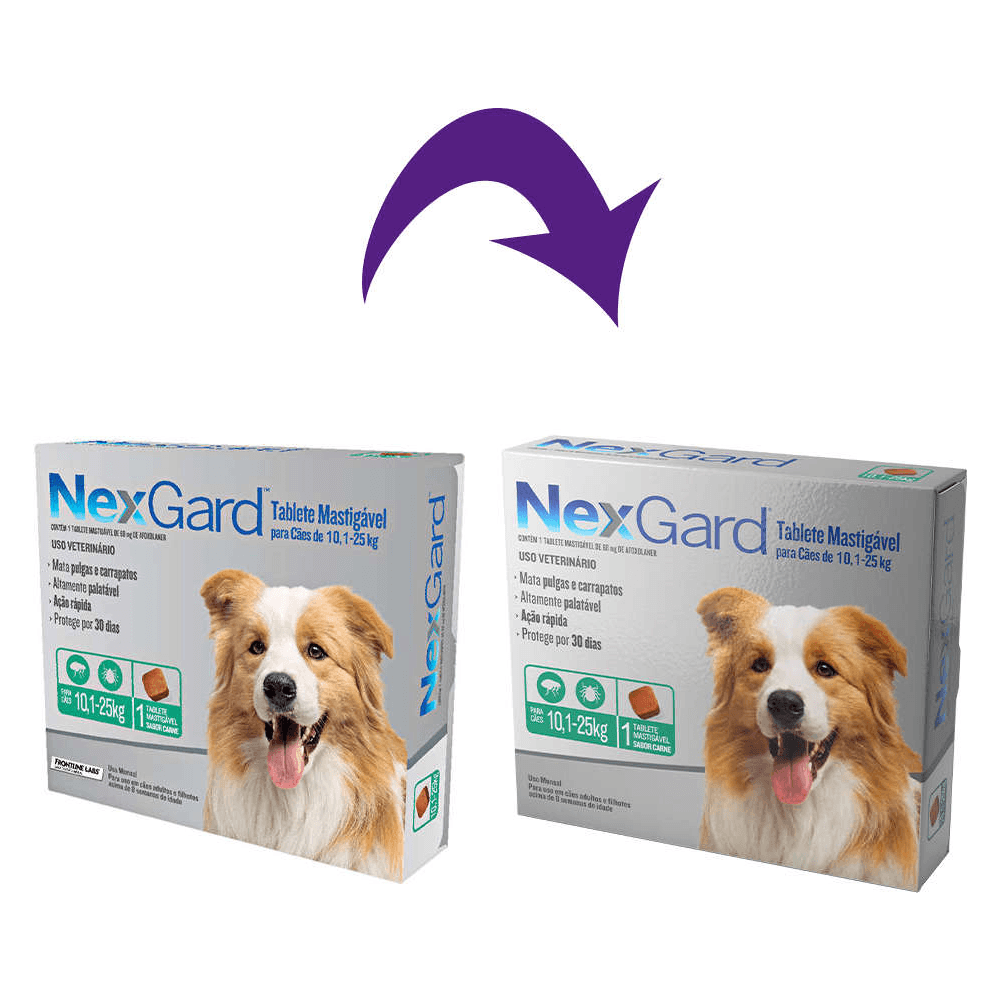 Encontraproduto.com.br - Nexgard G Cães 10,1 a 25kg 3 Tabs Antipulgas e Carrapatos Merial