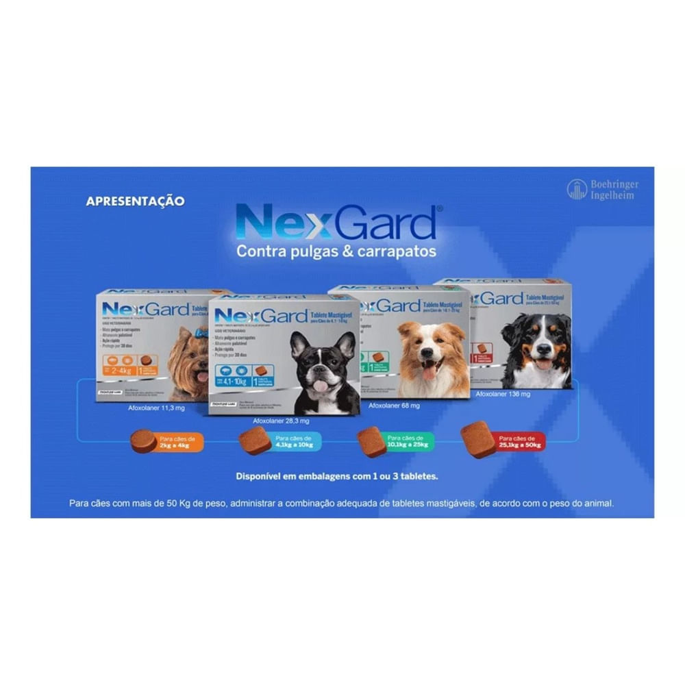 Encontraproduto.com.br - Nexgard G Cães 10,1 a 25kg 3 Tabs Antipulgas e Carrapatos Merial