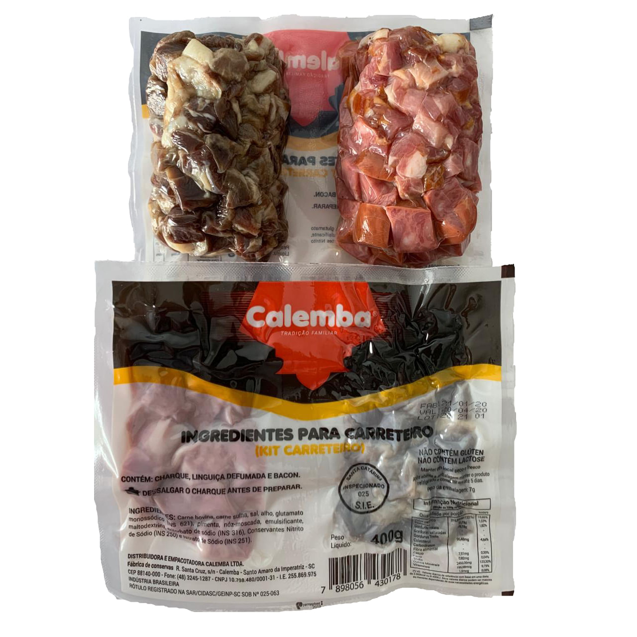Encontraproduto.com.br - Kit Carreteiro Charque,linguiça,defumada E Bacon Calemba 400g