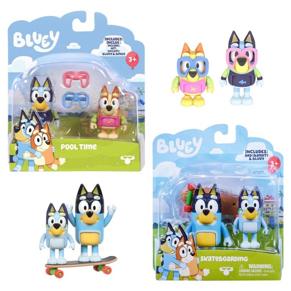 Encontraproduto.com.br - kit Bluey Story C/2 - Skateboarding + Pool Time