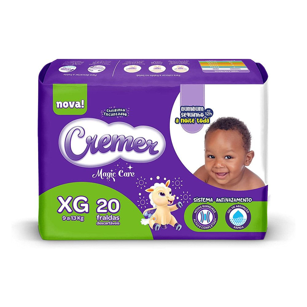 Fralda Descartável Infantil Cremer Magic Care XG 9 a 13kg Pacote 20 Unidades